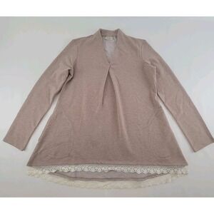 LOGO Lounge‎ by Lori Goldstein A274118 Tunic Top XS Pink Lace Hem Cotton Blend